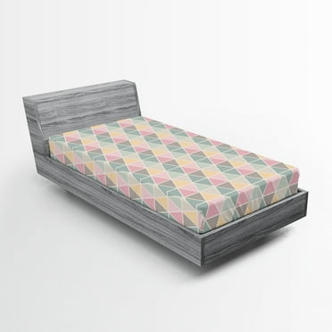 Ambesonne Retro Fitted Sheet, Triangle Zig Zag Crackles, Twin Size, Multicolor