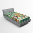 thumbnail image 1 of Ambesonne Retro Fitted Sheet, Vintage Bowling Poster, Twin XL Size, Fern Green Burgundy, 1 of 2