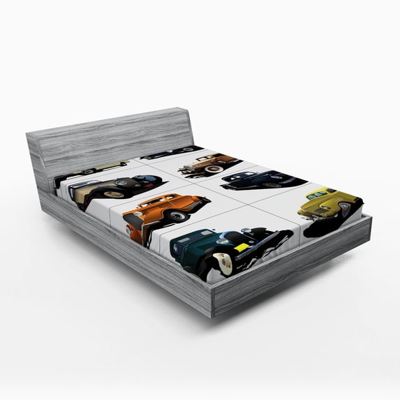 Ambesonne Retro Fitted Sheet, Vintage Cars Realist Print, Full Size, Multicolor