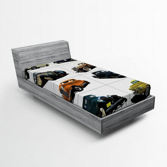 Ambesonne Retro Fitted Sheet, Vintage Cars Realist Print, Twin Size, Multicolor