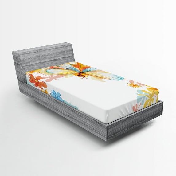 Ambesonne Retro Fitted Sheet, Vintage Spring Dragonfly, Twin Size, Multicolor