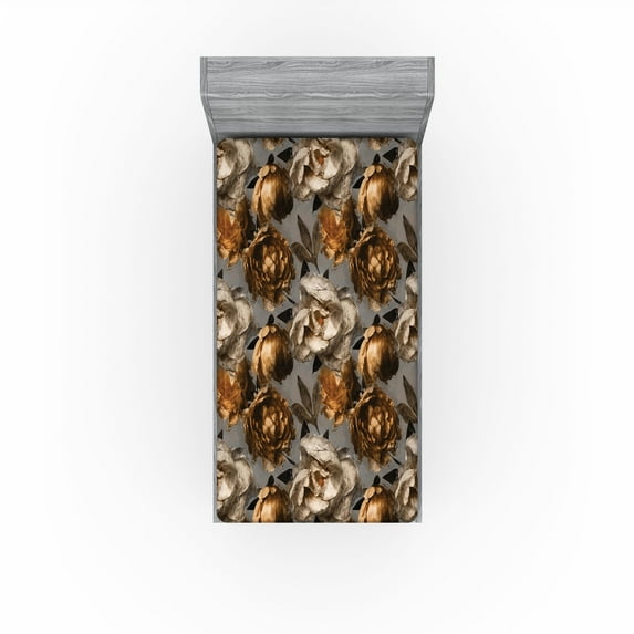 Ambesonne Retro Fitted Sheet, Watercolor Blooming Peony Art, Twin XL Size, Dimgray Eggshell Amber