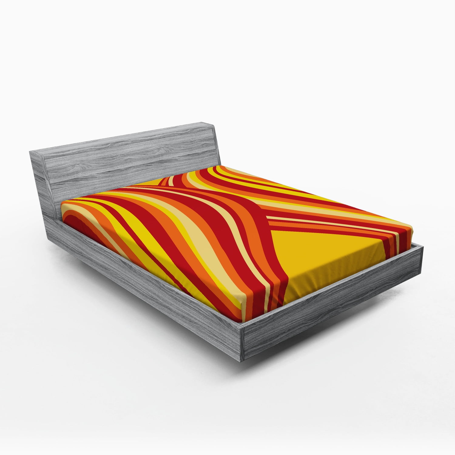 Retro Yellow Orange Red Microfiber Queen Fitted Sheet