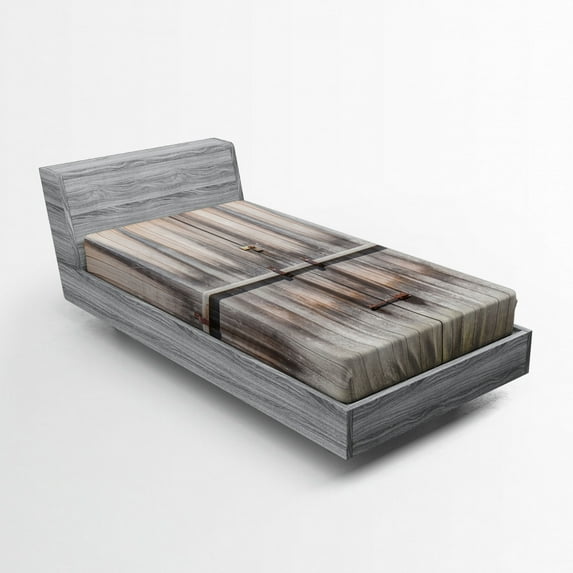 Ambesonne Retro Fitted Sheet, Wooden Oak Country Door Retro, Twin XL Size, Brown