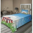 thumbnail image 1 of Ambesonne Retro Fitted & Top Sheet Set with Sham, Circus Tent with Clouds, Red Green Blue, 1 of 4