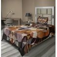 thumbnail image 1 of Ambesonne Retro Fitted & Top Sheet Set with Sham, Geometric Mosaic Owl Art, Orange Brown, 1 of 4