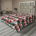thumbnail image 1 of Ambesonne Retro Flat Bedding Sheet Soft Top Sheet, Horizontal Lines Poppies Art, King, Dark Pink and Jade Green, 1 of 1