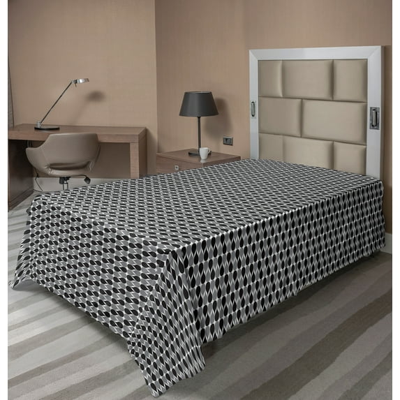 Ambesonne Retro Flat Sheet, Abstract Classic Wavy Ovals, Twin Size, Grey Charcoal Grey