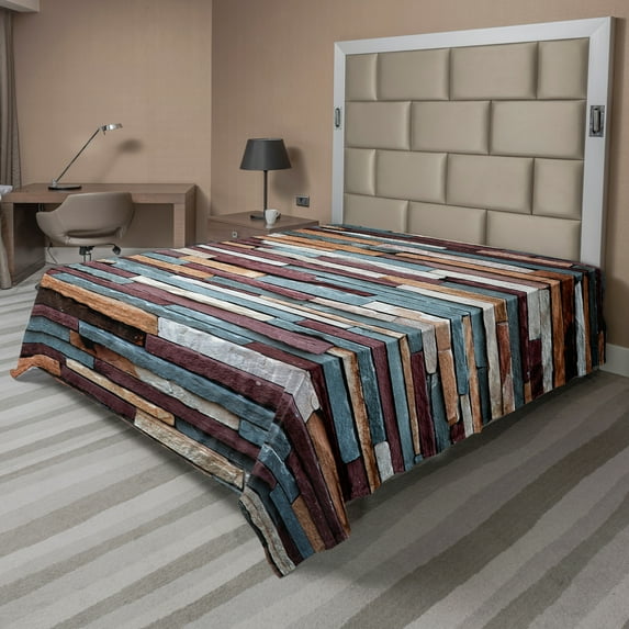 Ambesonne Retro Flat Sheet, Abstract Colored Stones Print, Full Size, Mauve Ivory and Teal