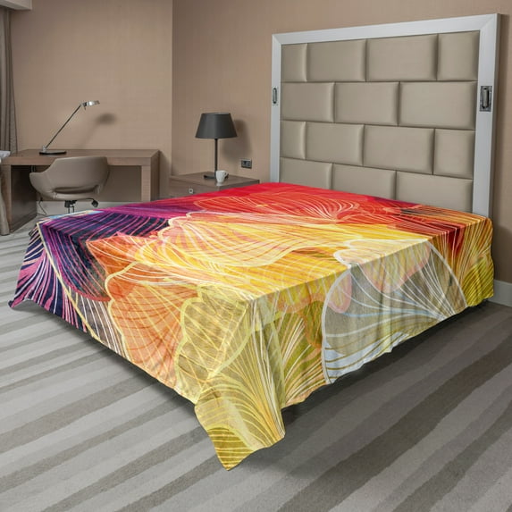 Ambesonne Retro Flat Sheet, Abstract Colorful Natural, King Size, Multicolor