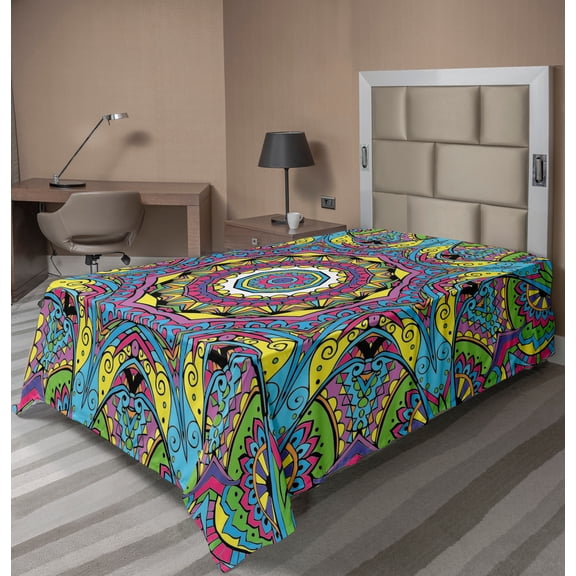 Ambesonne Retro Flat Sheet, Abstract Hippie Forms, Twin Size, Multicolor