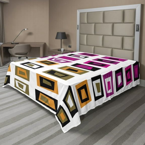 Ambesonne Retro Flat Sheet, Abstract Squares 60s, Full Size, Multicolor