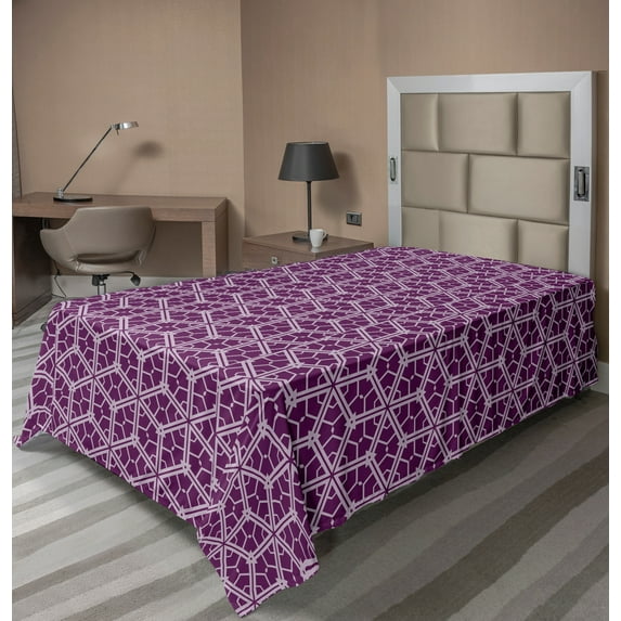 Ambesonne Retro Flat Sheet, Abstract Trellis Purple Tones, TwinXL Size, Purple Pale Lavender