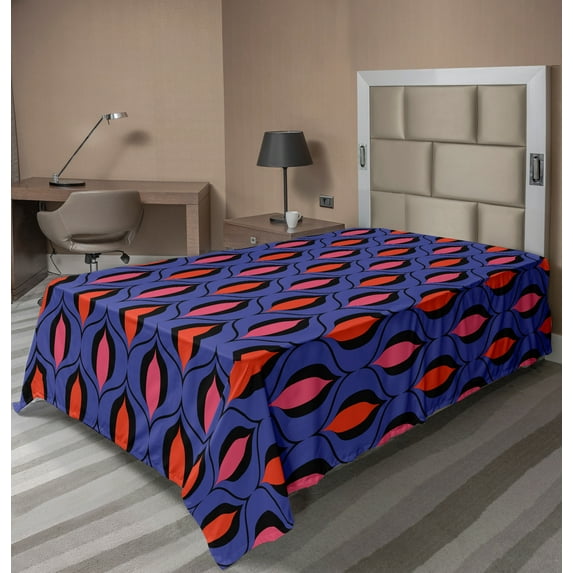 Ambesonne Retro Flat Sheet, Art Deco Inspired Streaks, Twin Size, Violet Blue Vermilion