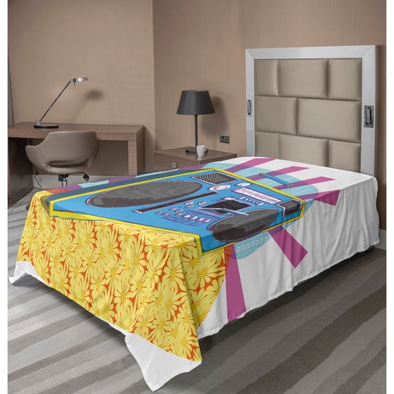 Ambesonne Retro Flat Sheet, Boom Box Pop Art Dance, TwinXL Size, Multicolor
