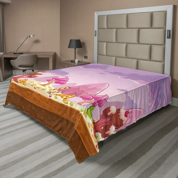 Ambesonne Retro Flat Sheet, Cartoon Candy Land, Full Size, Multicolor