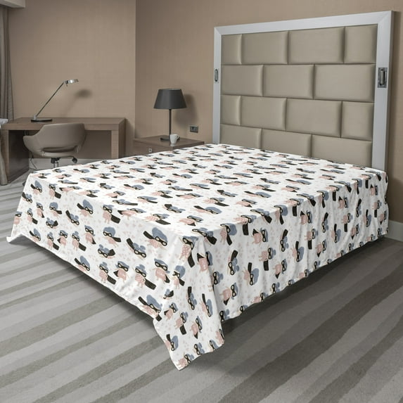 Ambesonne Retro Flat Sheet, Cartoon Hero Characters Print, King Size, Blush and Dark Grey