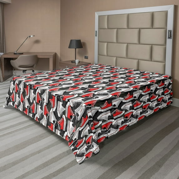 Ambesonne Retro Flat Sheet, Casual Clothing Cartoon Style, King Size, Vermilion White and Grey