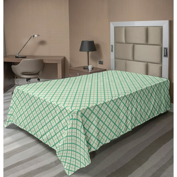 Ambesonne Retro Flat Sheet, Checked Pattern Lines, Twin Size, Green and Cream
