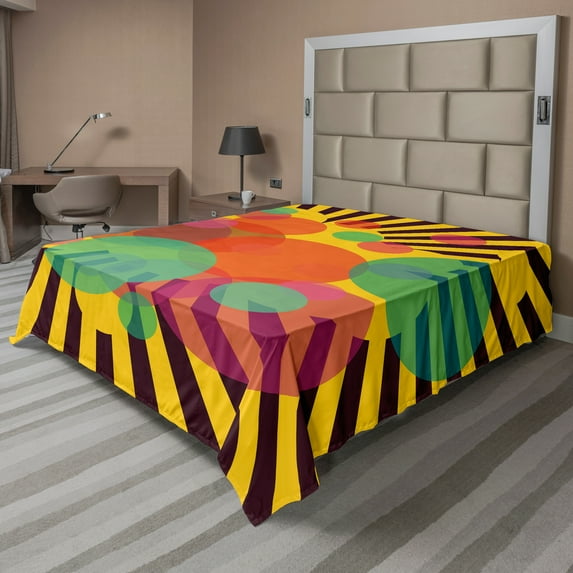 Ambesonne Retro Flat Sheet, Circular Stripes, Queen Size, Multicolor