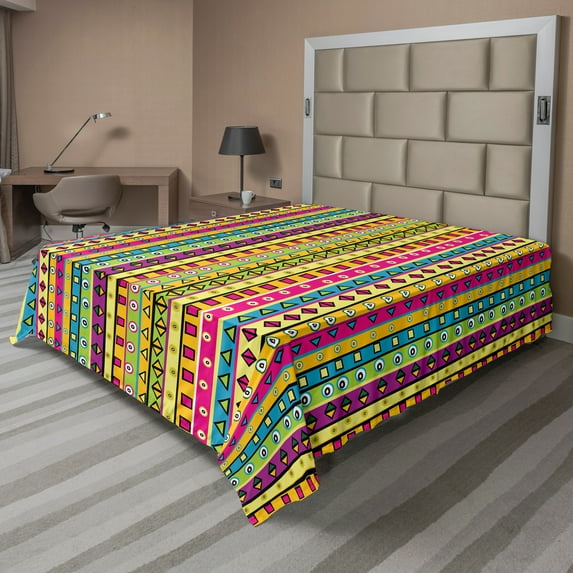 Ambesonne Retro Flat Sheet, Colored Abstract Stripes, Full Size, Multicolor