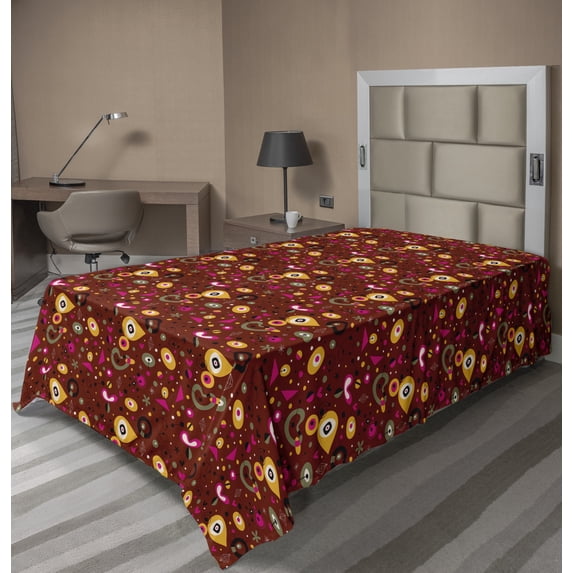 Ambesonne Retro Flat Sheet, Colorful Fifties Shapes, TwinXL Size, Multicolor