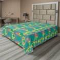 thumbnail image 1 of Ambesonne Retro Flat Sheet, Colorful Whimsical Shapes, King Size, Green Pale Fuchsia and Yellow, 1 of 1
