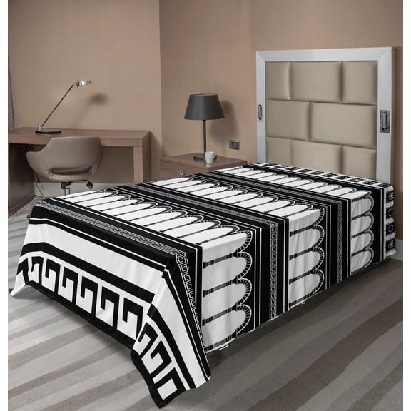 Ambesonne Retro Flat Sheet, Colosseum Arch Art, TwinXL Size, Black White