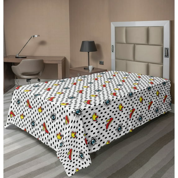 Ambesonne Retro Flat Sheet, Doodle Feminine, TwinXL Size, Multicolor
