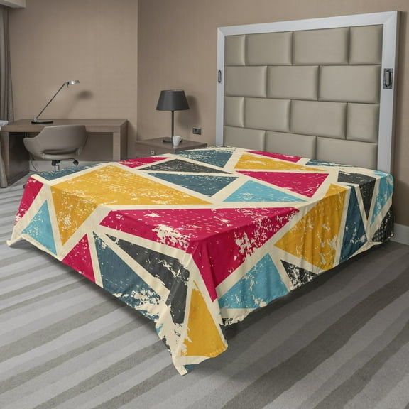 Ambesonne Retro Flat Sheet, Funk Art Grungy Abstract, California King, Multicolor