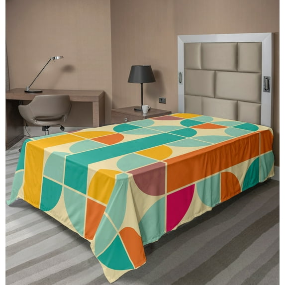 Ambesonne Retro Flat Sheet, Funky Mosaic Forms, Twin Size, Multicolor