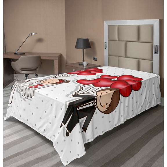 Ambesonne Retro Flat Sheet, Funny Newlyweds Balloons, TwinXL Size, Red White Black