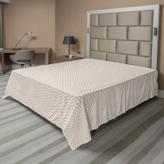 Ambesonne Retro Flat Sheet, Geometric Chevron Zig Zag, King Size, Cream and Lavender
