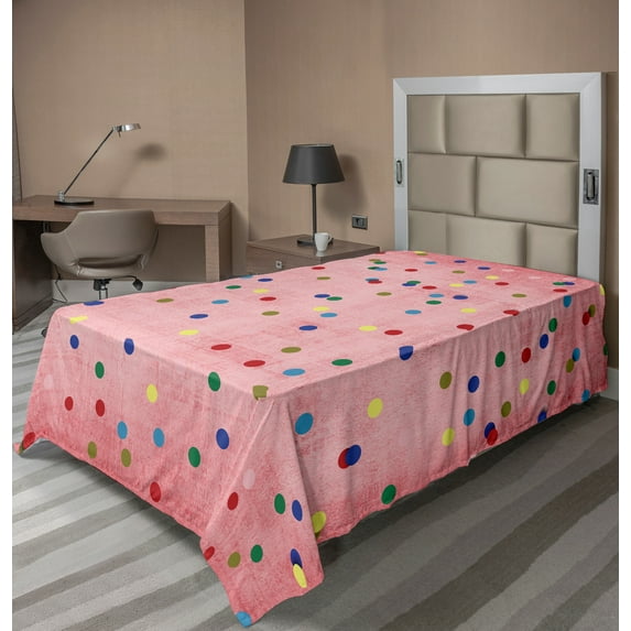 Ambesonne Retro Flat Sheet, Geometric Circles Image, Twin Size, Multicolor