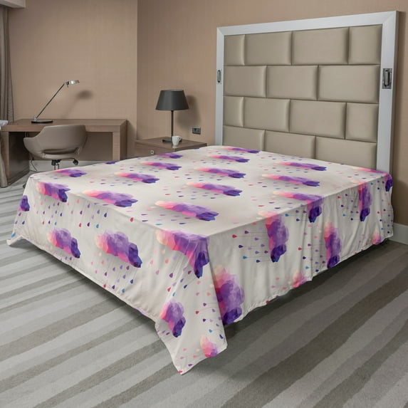 Ambesonne Retro Flat Sheet, Geometric Mosaic Dots, Full Size, Purple Grey Pink