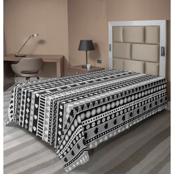 Ambesonne Retro Flat Sheet, Geometric Ribbon Stripes, Twin Size, White Black
