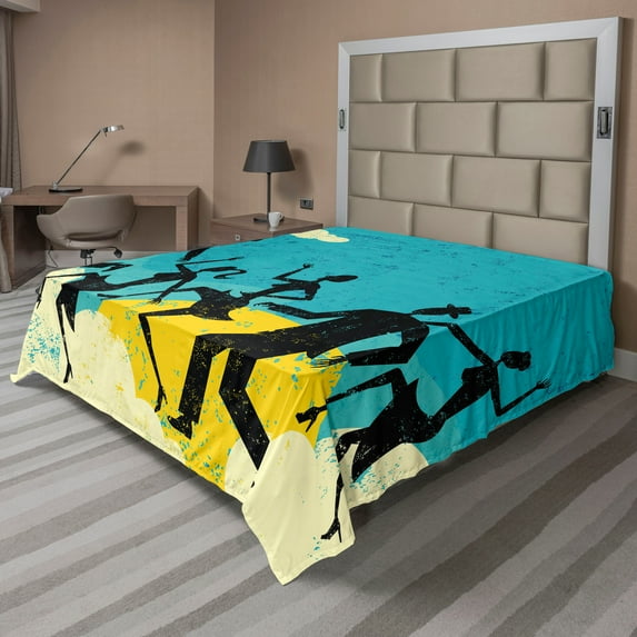 Ambesonne Retro Flat Sheet, Grunge Silhouette Dancing, Full Size, Multicolor