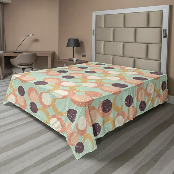 Ambesonne Retro Flat Sheet, Grunge Simplistic Moon Art, Queen Size, Mint Green Multicolor