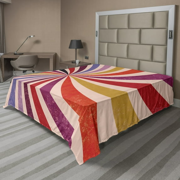Ambesonne Retro Flat Sheet, Grunge Sunburst or Swirls, California King, Multicolor