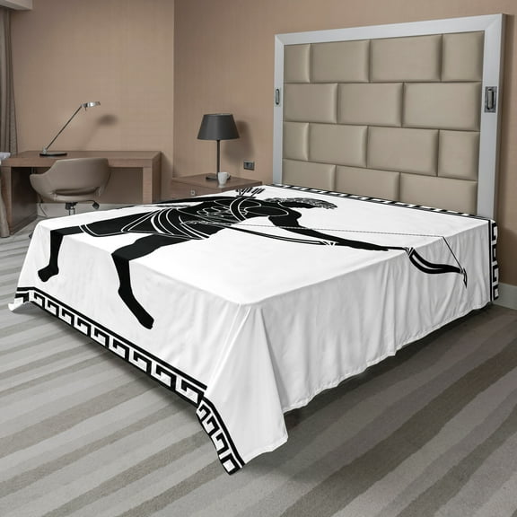 Ambesonne Retro Flat Sheet, Hellenic Bowman Eros, Queen Size, Black and White