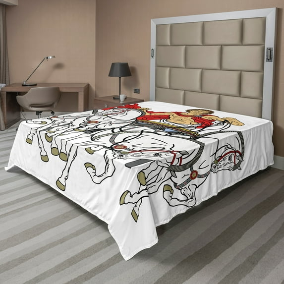 Ambesonne Retro Flat Sheet, Hellenic Man Chariot, Queen Size, Multicolor