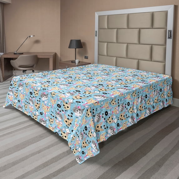 Ambesonne Retro Flat Sheet, Hipster Animals Bow Tie, Full Size, Multicolor