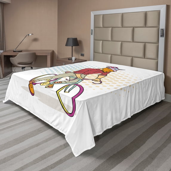 Ambesonne Retro Flat Sheet, Hipster Goat on Bicycle, Queen Size, Multicolor