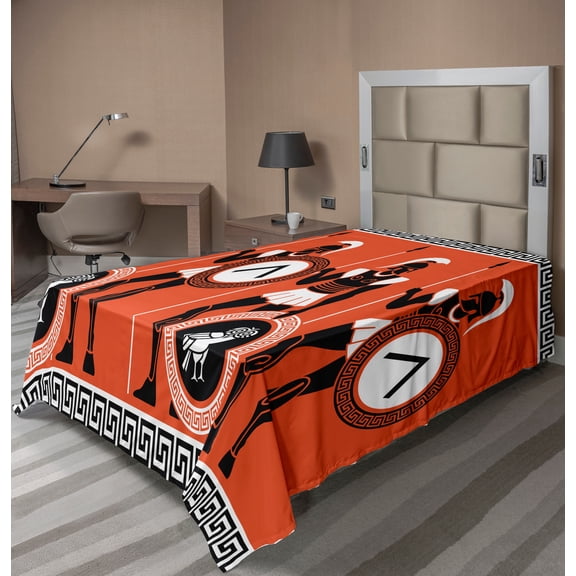 Ambesonne Retro Flat Sheet, Historical, Twin Size, Orange Black White