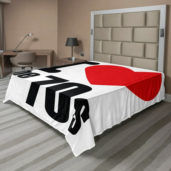 Ambesonne Retro Flat Sheet, I Love the 70s Pictogram, California King, Red Black White