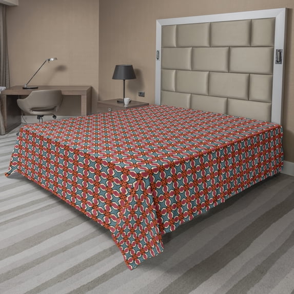 Ambesonne Retro Flat Sheet, Illustrated Abstract Tiles, California King, Multicolor