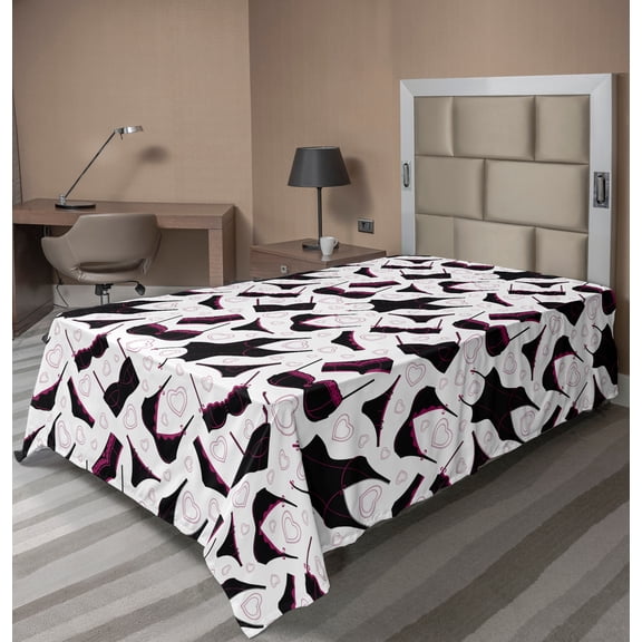 Ambesonne Retro Flat Sheet, Lingerie Women`s Fashion, TwinXL Size, Black Fuchsia White