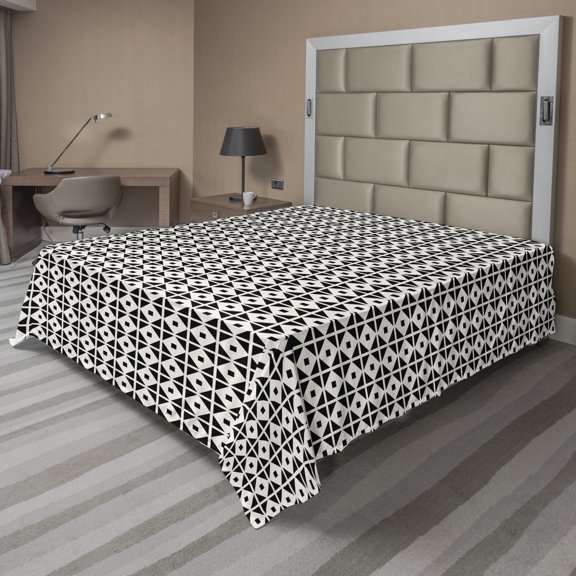 Ambesonne Retro Flat Sheet, Monochrome Abstract Squares, King Size, Charcoal Grey and Ivory