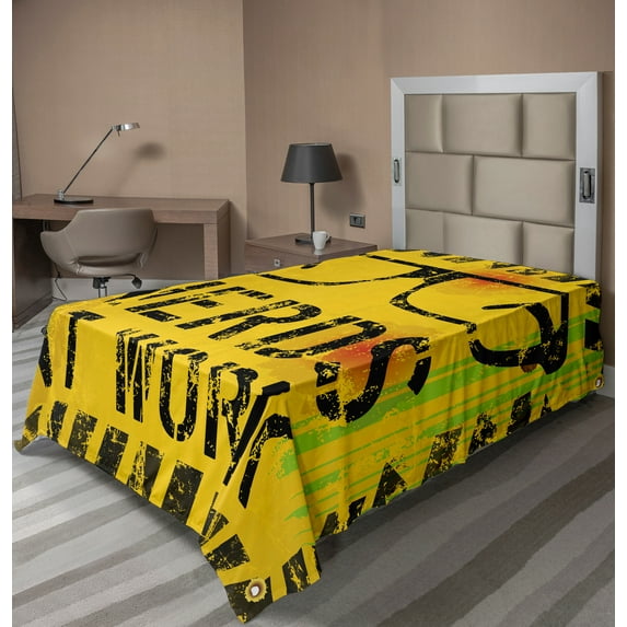 Ambesonne Retro Flat Sheet, Nerds at Work Grungy, TwinXL Size, Yellow Black Green