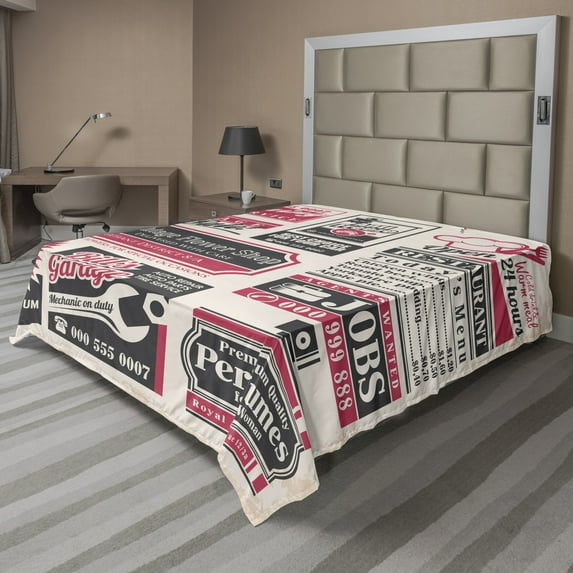 Ambesonne Retro Flat Sheet, News Magazine Design, Full Size, Pink Beige Grey Teal